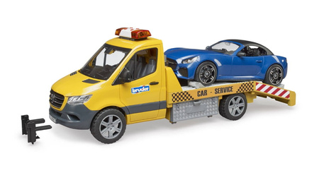 Bruder 02675 MB Sprinter laweta pomocy drogowej z modułem światło dźwięk i autem Roadster 026752