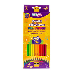 Strigo Kredki ołówkowe hexagonalne Czarne drewno neonowe 12 szt + temperówka 944487