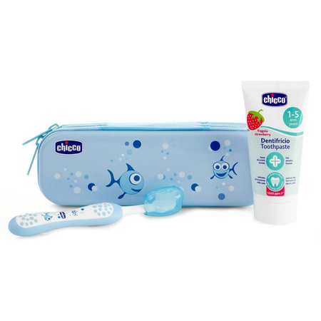 Chicco Zestaw Pasta z fluorem i szczotka do zębów+ etui niebieski 1-5 L 047383