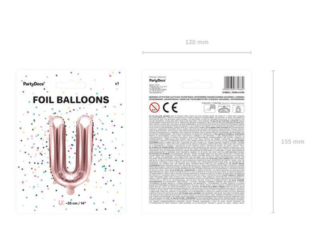 Balon foliowy litera "u", 35cm, różowe złoto
