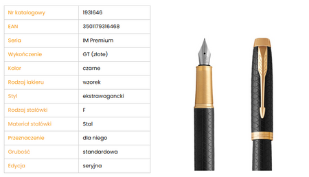 Parker Pióro wieczne czarne GT Im Premium Royal nr 1931646