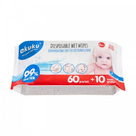 Akuku Jednorazowe chusteczki nawilżane wodą 70 szt (24) 000319