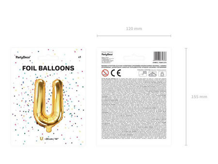 Balon foliowy litera "u", 35cm, złoty
