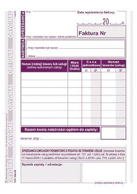 Druk Faktura dla zwolnionych podmiotowo z podatku A6 (pion) 027808