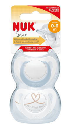 Nuk Smoczek uspokajający silikonowy 0-2 m-cy Star 2szt /box 399032
