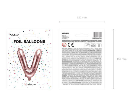 Balon foliowy litera "v", 35cm, różowe złoto
