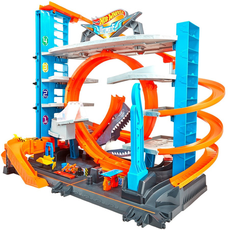 Hot wheels ftb69 city mega garaż rekina + 2 autka