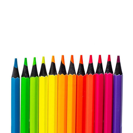 Strigo Kredki ołówkowe hexagonalne Czarne drewno neonowe 12 szt + temperówka 944487