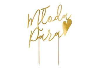 Topper na tort młoda para, złoty, 22,5cm