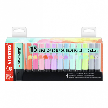 Zakreślacze stabilo boss pastel 15 sztuk z podstawka