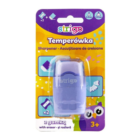Strigo Temperówka pastelowa na dwie grubości kredek z dużym pojemnikiem i gumką 946214