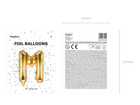 Balon foliowy litera "m", 35cm, złoty