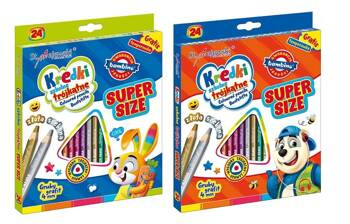 Kredki szkolne trójkątne super size 24 kolory temperówka Standard 654633