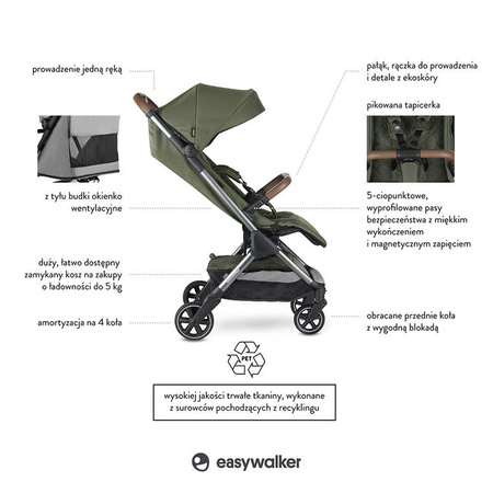 Easywalker Jackey Special Edition Kompaktowy samoskładający się wózek spacerowy z torbą transportową Emerald 113839
