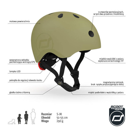 SCOOTANDRIDE Kask S-M dla dzieci 3+ lat Olive 000089