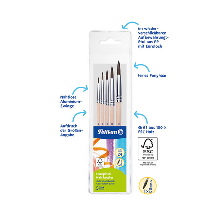 Pelikan Zestaw pędzli 5szt 2,6,8,10,12 okrągłe blister 701541