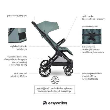 Easywalker Jackey XL Przestronny, samoskładający się wózek spacerowy z kołami XL Forest Green 114140