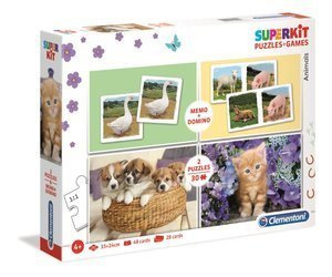 Clementoni superkit memo+-domino+2xpuzzle 30 animals