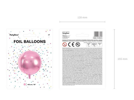 Balon foliowy kula, 40cm, jasny różowy
