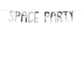 Baner kosmos -  space party, srebrny, 13x96cm