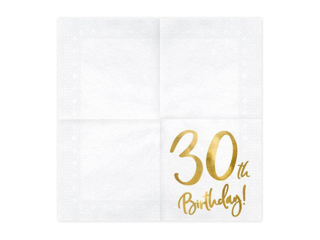 Serwetki 30th birthday, biały, 33x33cm (1 op. / 20 szt.)