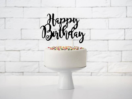 Topper na tort happy birthday, czarny, 22,5cm