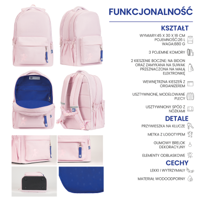 Plecak szkolny Oxford pastel róż 242070