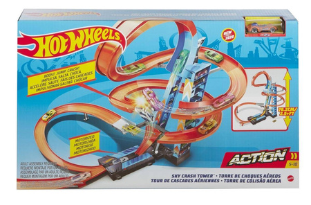 Hot wheels gjm76 wieża podniebne kraksy zestaw