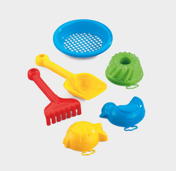 Komplet łopatka,grabki,3 foremki,sitko 900314