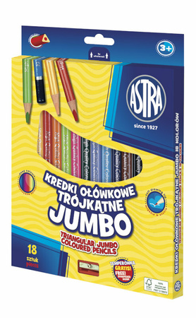 Kredki ołówkowe trójkątne jumbo ASTRA 18kol z temperówką 182933