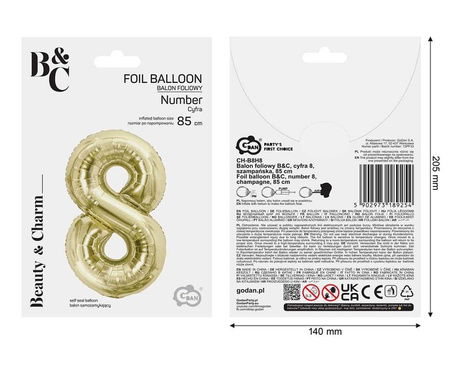 Balon foliowy B&C cyfra 8 szampańska 85 cm AA 189254