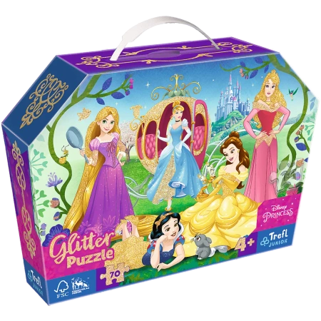 Puzzle Trefl 70 glitter w kuferku Wesołe Księżniczki 530179