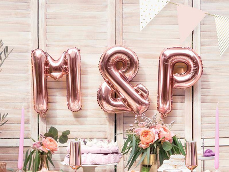 Balon foliowy litera "m", 35cm, różowe złoto