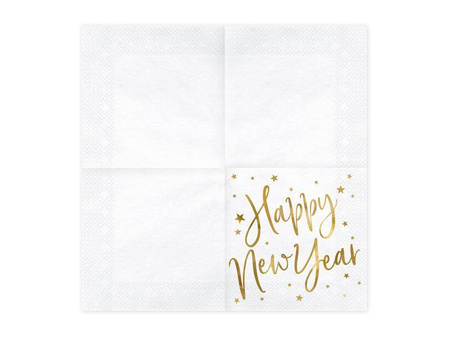 Serwetki happy new year, biały, 33x33cm (1 op. / 20 szt.)