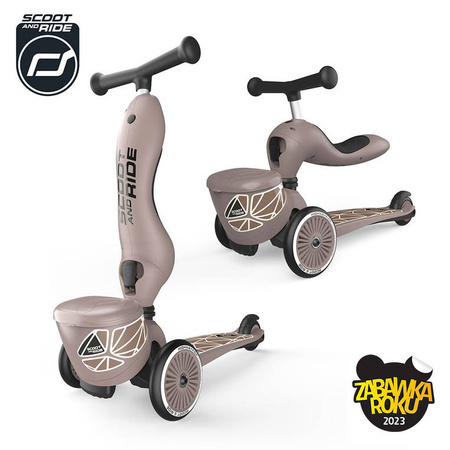 SCOOTANDRIDE Highwaykick 1 Lifestyle 2w1 Jeździk i hulajnoga z zamykanym schowkiem 1-5 lat Brown Lines 966054