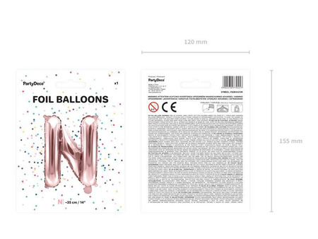 Balon foliowy litera "n", 35cm, różowe złoto