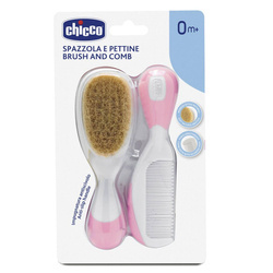 Chicco Szczotka naturalne włosie + grzebyk różowy 0M+ 011926