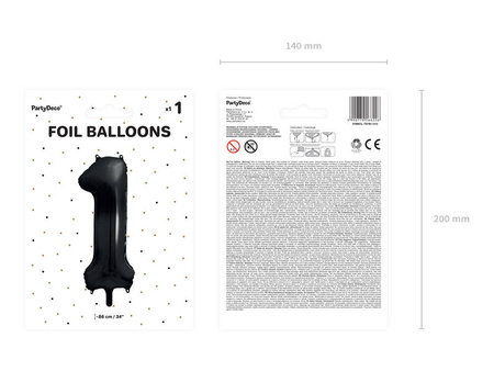 BALON FOLIOWY CYFRA 1 CZARNY 86CM 166226