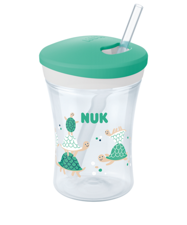 Nuk Kubek niekapek Evolution Action Cup 230ml 12m z silikonową słomką zielony