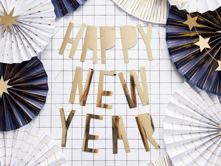 Baner happy new year, złoty, 10 x 90 cm