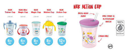 Nuk Kubek niekapek Evolution Action Cup 230ml 12m z silikonową słomką fioletowy