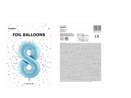 Balon foliowy cyfra 8 jasny niebieski 86cm 795105
