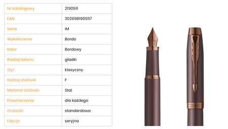 Parker 2190511 Pióro wieczne Im Monochrom Burgund 905117