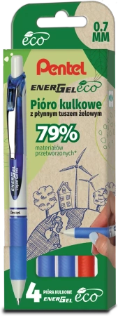 Pentel Zestaw Piór kulkowych BL77 ECO 3niebieskie+1czerwony 025204