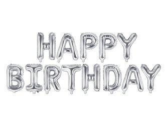 Balon foliowy happy birthday, 340x35cm, srebrny