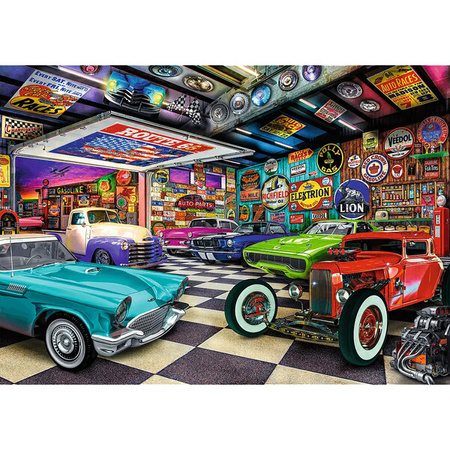 Puzzle Trefl 1000 Premium Plus Tea Time Garaż kolekcjonera samochodów 108453