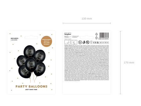 Balony 30cm Happy New Year Pastel Black 6szt 762664