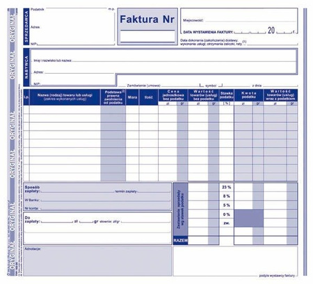 Druk faktura 2/3 a4 netto-pełna wielokopia 100-2e