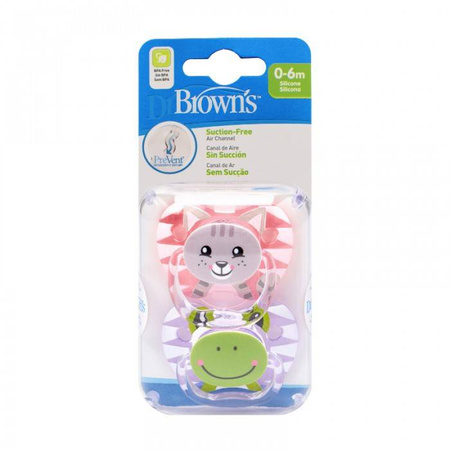 Dr. Brown's Smoczki ortodontyczny Prevent zwierzęta 0-6m róż 311905