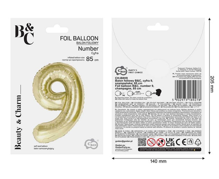 Balon foliowy B&C cyfra 9 szampańska 85 cm AA 189278